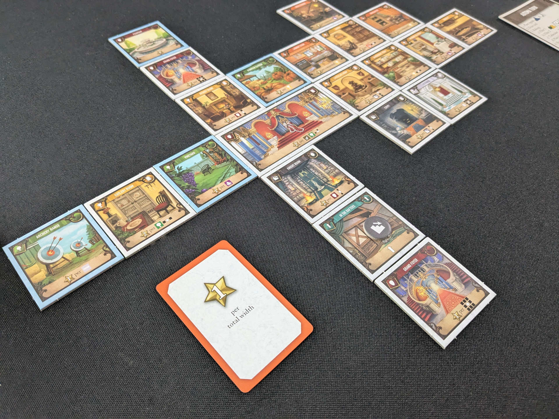 A completed castle with a bonus card